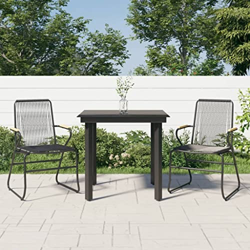 Homgoday Gartenmöbel-Set, 3-teilig, Rattan, PVC, Schwarz, Stuhl, Sessel, Tisch, Küche, Outdoor, Terrasse, Balkon, Möbel, Typ 2