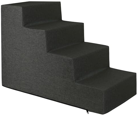 Domarex Haustiertreppe 4 Stufen 40×60×30 cm für Hunde & Katzen - rutschfest, wasserdicht, Abnehmbarer Bezug - formstabiler Schaum - Anti-Slip Unterseite - Made in Poland - L, Grau