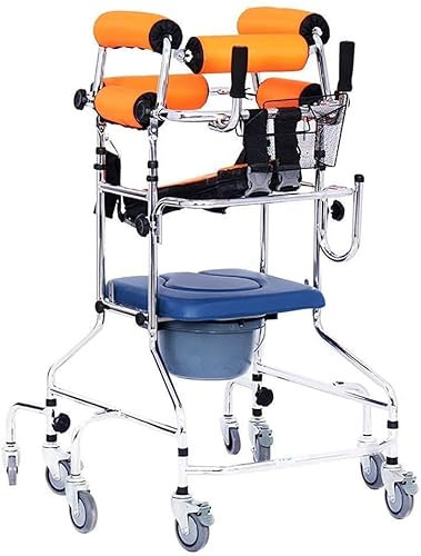 CRBUDY Robuster Duschstuhl mit Rückenlehne und Armlehnen, Gehhilfen für Senioren, Steh-GEH-Ständer, Gehhilfe/Stehgestell mit Sitz, Rad, Rehabilitationsgerät, zusammenklappbar, höhenverste