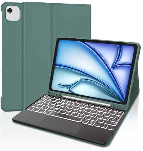 Funda Teclado para iPad Air 11 M4 2026/M3 2025/M2 2024 con Touchpad, Bluetooth Magnética Desmontable, Español Ñ Retroiluminación Teclado para iPad Air 11 Pulgadas M4/M3/M2 (2024-2026), Verde Oscuro