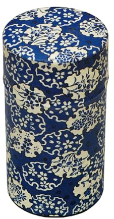 Waraku Fuuka Japanese Pokkan Matcha Coffee Spice Tea Tin Canister Washi Paper Storage with Lid 7.05 oz Capacity (Hana Yukiwa)