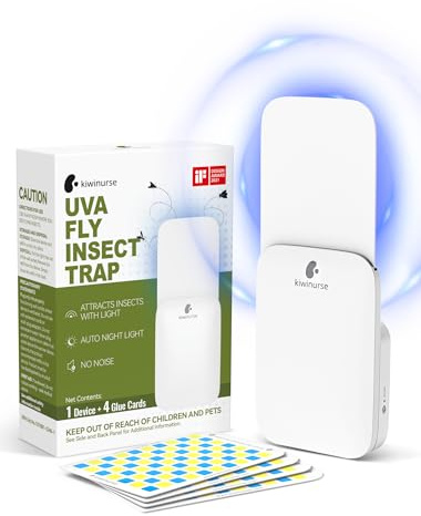 Kiwinurse Flying Insect Trap Indoor - Plug-in Fly Catcher and Killers Includes Refills for House Flies, Fruit Flies, Gnats,Cover up to 800 ft², Off-White, 1 Trap + 4 Refills