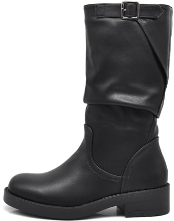 IF Fashion Stivali Stivaletti Biker Motociclista Arricciati Con Fibbia da Donna YL226 nero N.39