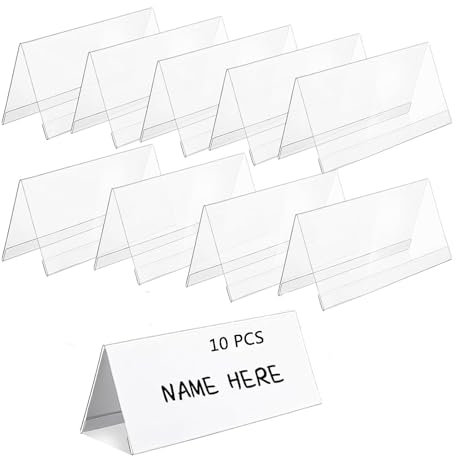 MEISO 10 Pezzi Espositore da Tavolo, Porta Etichette in Acrilico Trasparente, 20x8cm, Portabigliettini da Visita da Scrivania, Porta Menu da Tavolo per Visualizzare Etichette Nome