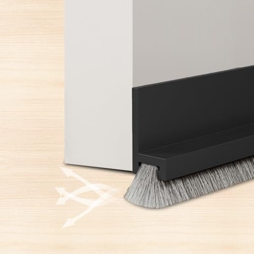 Lonwiner Joint de Porte,Joint Brosse Isolation Phonique Porte,Calfeutrer Bas de Porte,joint de porte d'entrée,Auto-adhésif et Peut être Coupé à la Taille,Boudin de Porte (Noir, 100CM)