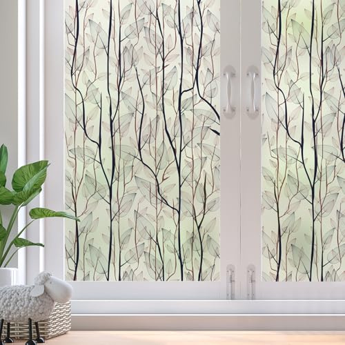 dktie Fenster-Sichtschutzfolie, statisch haftende Fensterfolie, ohne Klebstoff, mattierte Fensterfolie, Pflanzen, Fensteraufkleber, für Zuhause, Badezimmer, Schlafzimmer 44.5x200cm Mischfarben 03