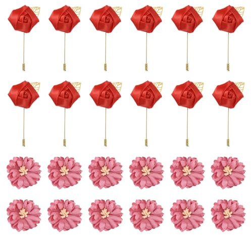 QUARKZMAN 12Set Bräutigam Ansteckblumen Rosen Anstecknadeln Knopflöcher Tasche 2x3.5 für Männer Hochzeit Zeremonie Jubiläum Formelles Abendessen Party Anzug Dekoration Rot