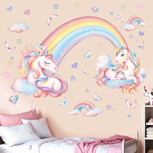Einhorn Wandtattoo für Mädchen Schlafzimmer Wandaufkleber: Regenbogen Einhornio Wolke Abziehen und kleben Wandabziehbilder - Wandsticker Kinder Produkte Alter 1-12 Jahre