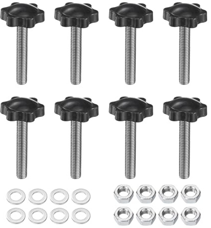 QUARKZMAN 8 Stück Sterngriffschraube M8 x 50mm mit Muttern Unterlegscheiben, Sterngriff Rändelschraube Edelstahl 304 32mm Sterngriffmutter Klemmhebel für Maschinen Gerät