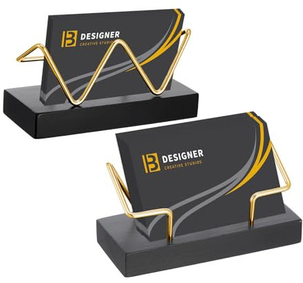 Sibba Visitenkartenständer Holz Visitenkartenhalter für den Schreibtisch Visitenkarten Aufbewahrung Visitenkartenbox Displaybox Flyerständer Ausstellung Messestand Zuhause Büro (W,Schwarz,Gold Frame)