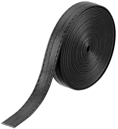 QUARKZMAN PU Lederriemen, 12mm*3m Lederband flach Lederbesatzband Umklappbare Lederstreifen Kunstleder Zum Selbernähen Basteln Handtaschen Schulranzen Rucksäcke - Schwarz
