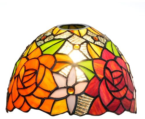 Ersatz-Lampenschirm aus Buntglas im Tiffany-Stil, 20,3 cm, lebendige Rosen, handgefertigter Vintage-Art-Deco-Lampenschirm for Pendelleuchte, Wandleuchte, Kronleuchter