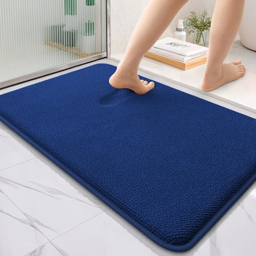Homaxy Memoryschaum Badezimmerteppich Badematte - 60x90 cm, Marine Blau | komfortabel&dick, hervorragende wasseraufnahme, rutschfeste PVC-rückseite, maschinenwaschbar, pflegeleicht, breite anwendung