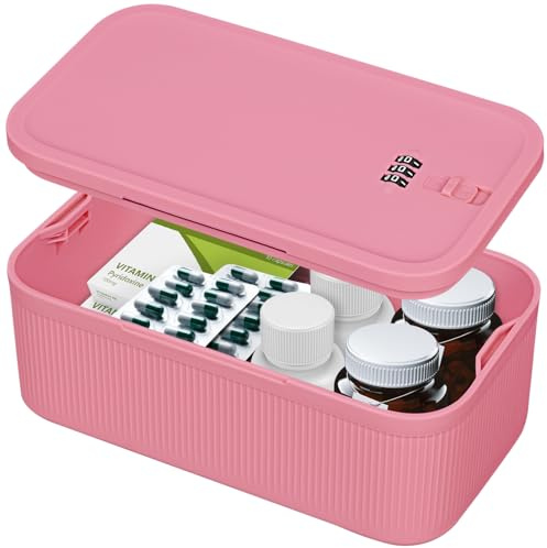 HOTOOLME Small Lockable Storage Box,Medicine Organizer (Berry) | 3-Digit Code,for Fridge,Office,Home,School,ABS