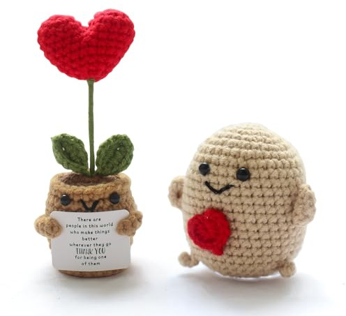 Mlihove Positive Emotional Support Potato Heart Flower, Birthday Gifts for Women Mum, I Love You Gifts Handmade Cute Knitted Crochet Doll, Cute Stuff Good Luck Cheer Up Gift Friends Kid Teacher