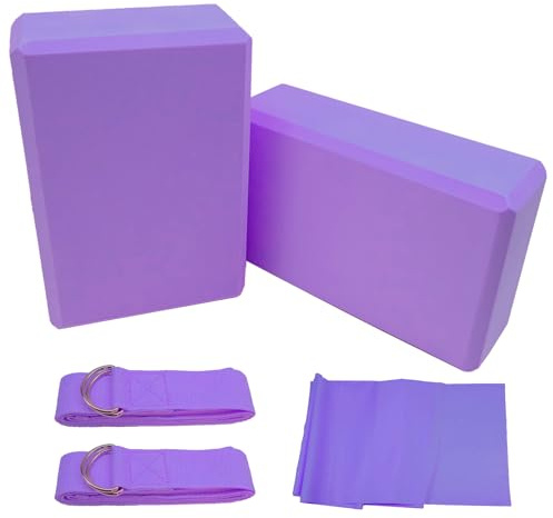 Griwuut Ensemble de yoga Core Balance - 2 blocs de yoga EVA + 1 sangle d'étirement de yoga + 2 sangles en nylon pour l'étirement,méditation et poses flexibles profondes