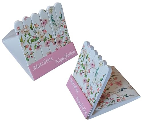 Mibella Nagelfeilen Set im Matchbox-Design, Reise-Nagelfeilen mit Blumenmuster, 12 Stück, Nagelpflege - 29002