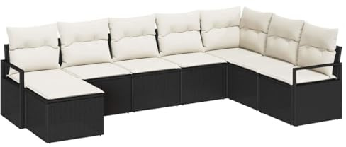 vidaXL Trädgårdsoffset 8 pcs Svart Poly rattan, Moderna trädgårdsmöbler, lätt modulär ute-soffgrupp, UV-säkra material för avkoppling på altanen