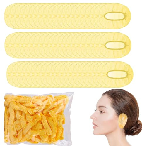 100 Pcs Shower Ear Covers, Waterproof Ear Protectors, for Hair Dye, Shower, Bathing, Salon, Yellow