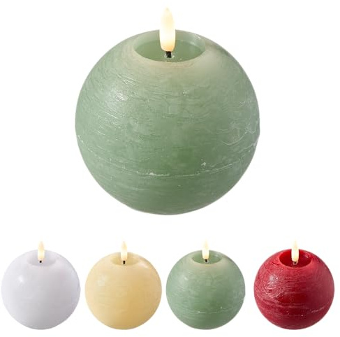 Florissima LED Kugelkerze Echtwachs mit 4/8h Timer – Ø 10 cm, Flacker-Effekt – Sichere Dekoration im 2er-Set für gemütliche Wohnräume – Perfekt für Heim & Geschenk (Grün)