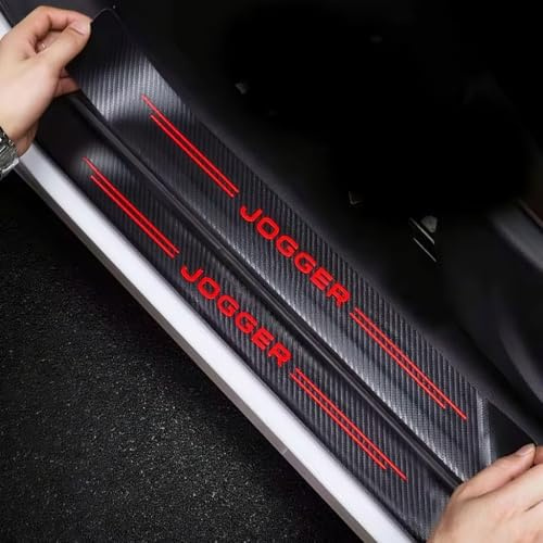 EULVGG Protector de Escalón de Coche para Dacia Jogger, 4 Piezas Protección de Barra de Umbral de Puerta con Pegatinas de Fibra de Carbono Decoración para Estribos de Coche Anti-Arañazos (Rojo)