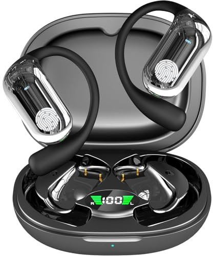 YiYunTE Auriculares Open Ear, Cascos Inalambricos Bluetooth 5.4 Deportivos con Cancelación de Ruido/Pantalla LED, Cascos Conduccion Osea Auriculares Oreja Abierta para Running Deporte Gimnasio