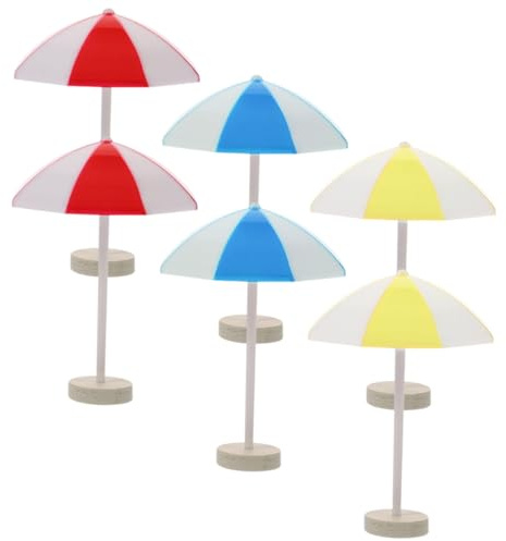 HOOTNEE 6pcs Miniature Beach Umbrellas for Doll House DIY Accessories Stable Resin Material Red Blue Yellow Parasol Decorations for Micro Landscape and Playroom