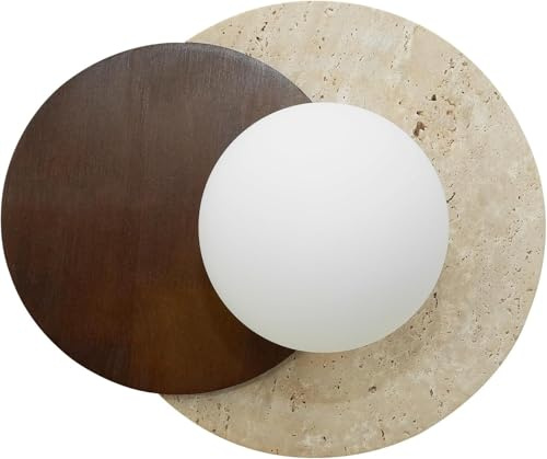 LYSDjia Marmor Wandleuchte for den Flur Steinlampe mit Massivholz und Lampenschirm aus natürlichem gelbem Travertinglas Vintage Wandleuchte geeignet for Wohnzimmer Badezimmer Waschtisch