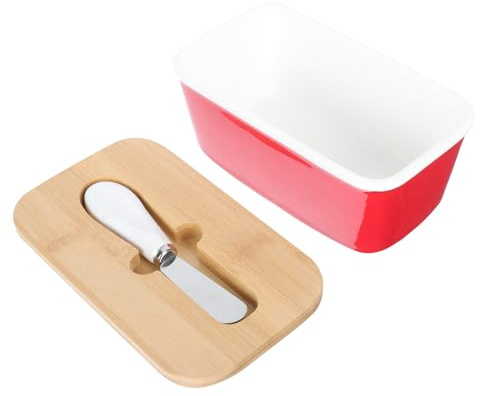 SHINEOFI Boîte à Beurre Rectangulaire en Céramique Rouge avec Couvercle et Couteau Beurrier Hermétique pour Conservation Assiette à Beurre Pratique Cuisine