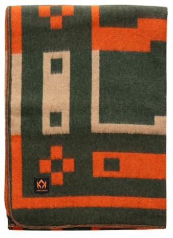 Arcturus - Rainier - Manta de lana cálida, gruesa, lavable para hogar, exterior, camping, eventos, pícnic, caza, viajes y kits de emergencia, tamaño individual, 2 kg, verde/naranja/beige (Lone Pine)