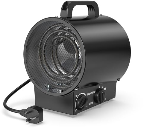 DAHTEC 2000W Electric Fan Heater - Industrial Space Heater, Black | Portable Electric Heater with Fan-only Mode, Tip-over & Overheat Protection, for Garages, Workshops & Utility rooms