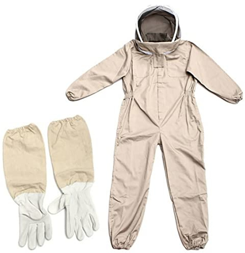 Traje de apicultura Equipo de apicultor Ropa Traje Protección de cuerpo completo Guantes de velo de esgrima para apicultores comerciales principiantes XL Café