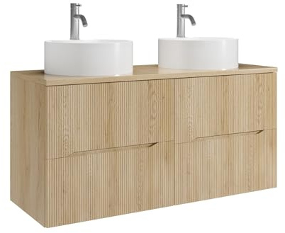 Vente-unique - Mueble de baño con Doble Lavabo Oriso - L 120cm x A 46cm x H 57cm - MDF - Color Natural Claro