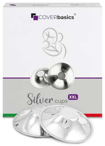 COVERbasics Coupelles en Argent pour Allaitement Post-Partum (XXL) | Pour mamelons sensibles, bouts de sein protecteurs pendant la maternité, Dispositif Médical testé dermatologiquement, VEGANOK