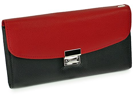 Hamosons - Zweifarbige Profi Kellnerbörse/Kellnergeldbeutel aus Leder, Schwarz mit Rot, Modell 1014