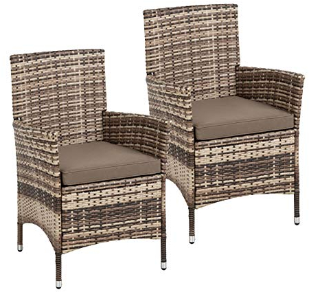 ESTEXO Polyrattan Gartenstuhl Set 2er Stuhlset Rattan Stuhl Garten Sessel Rattanstühle Balkonstühle Terrassenstühle Outdoor Stühle Balkonsessel (Beige-Braun)