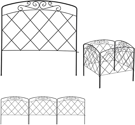 Relaxdays Recinzione da Giardino, Set 4 Pareti per Cortile, Recinto Decorativo, Metallo, Design Antico, 41,5x245 cm,Nero