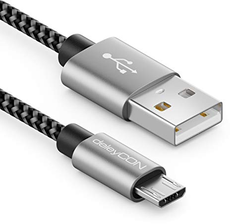 deleyCON 1,5m Cavo Micro USB in Nylon Cavo di Ricarica Cavi Dati Spina in Metallo Carica e Sincronizzazione Telefono Cellulare Smartphone Tablet