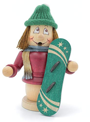 Kuhnert - Original Erzgebirgische Holzkunst Räuchermann Räucherfigur Wichtel 15cm - Snowboarder