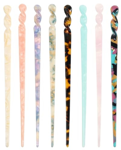 FRCOLOR 8Pcs Acetate Hair Sticks Vintage Tortoise Shell Hairpin Chopsticks Retro Long Chinese Hairpin for Women Girls Bun Hairstyles