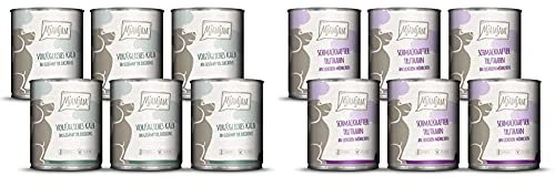 MjAMjAM - Premium Nassfutter für Hunde - vorzügliches Kalb an gedämpfter Zucchini (6 x 800 g) & Premium Nassfutter für Hunde - schmackhafter Truthahn an leckeren Möhrchen (6 x 800 g)