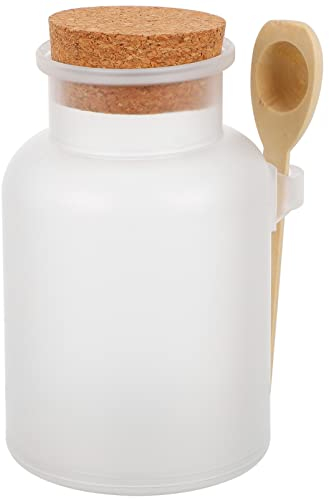 Lurrose Kunststoff Flasche mit Korken und Holzlöffel Leere Nachfüllbar Maske Pulver Flasche Gewürzgläser Luftdicht Vorratsdosen Vorratsbehälter für Tee Kräuter Flüssigkeiten 500g