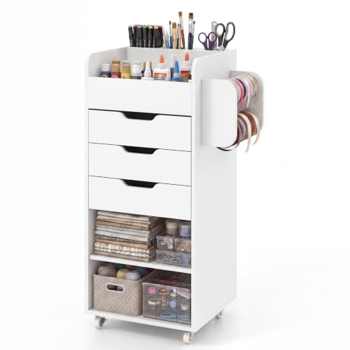 COSTWAY 3 Drawers Mobile File Cabinet, Lateral Storage Chest (White)
