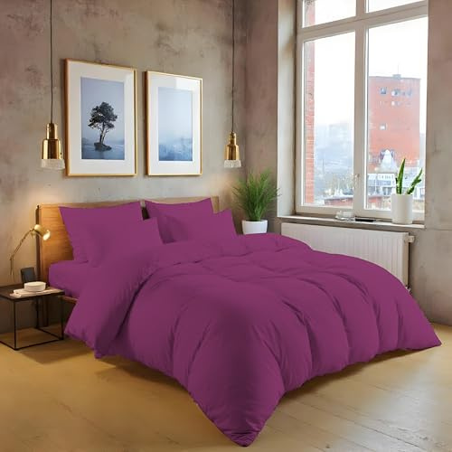 MistyMorning Plain Duvet Cover sets, Soft & Premium quality Bedding & Linen, Egyptian Cotton with 200 Thread Count. (Purple, King)