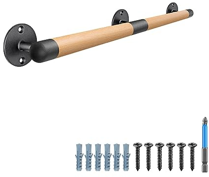 SELEWARE Handlauf Holz Innen Treppenhandlauf - 81cm Handläufe Schwarz Holzhandlauf Rund Treppengeländer Barrierefreier Treppenhaus-Haltegriff für ältere Menschen Rutschfester Handläufer