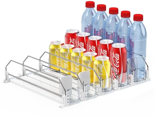 AMLLLC Drink Dispenser for Fridge,Automatic Pusher Glide Soda Can Dispenser for Refrigerator and Adjustable Width - Storage 25 Cans