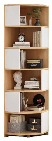 Bücherregal 6-stufiges Eckregal, hohes, schmales Bücherregal, Aufbewahrungsregal, Massivholz-Eckschrank für Wohnzimmer, Schlafzimmer, Büro