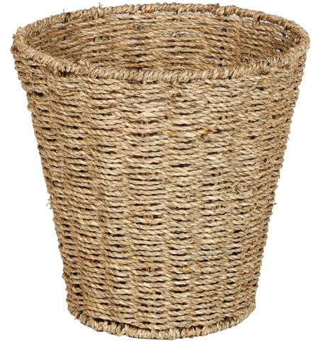 Seagrass Basket Bedroom Bin Natural Woven Wicker Rattan Waste Paper Bin | Bedroom, Home Office, Bathroom, Waste Basket, Boho Home Decor