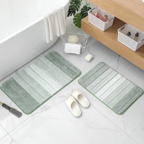 Kmson Ombre-Badezimmerteppich-Set, rutschfest, schnell trocknend, ultraweich und wasserabsorbierend, Badteppich für Schlafzimmer, Boden, Wohnzimmer, maschinenwaschbar, Grün, 2-teilig