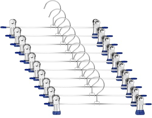 Dunkwckore 10 Stück Hosenbügel Klemmbügel, 30cm Kleiderbügel Hosen Metall, Rockbügel, Hosenkleiderbuegel Haken, Rock für Hose mit Klammern Röcke Mehrfach Hosenkleiderbügel Platzsparend Clips